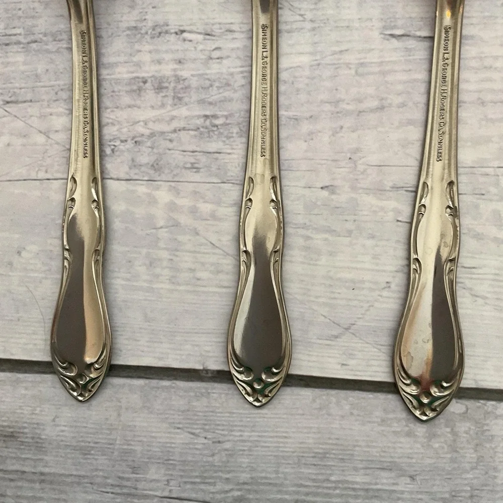 Simeon George Rogers Oneida HOMESTEAD 6 Oval Place Spoons Stainless Flatware #1